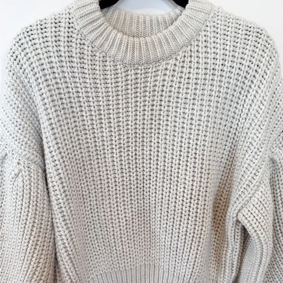 Zara Ecru Beige Knit Crew Neck Oversized Sweater Womens Medium EUC - Picture 3 of 6